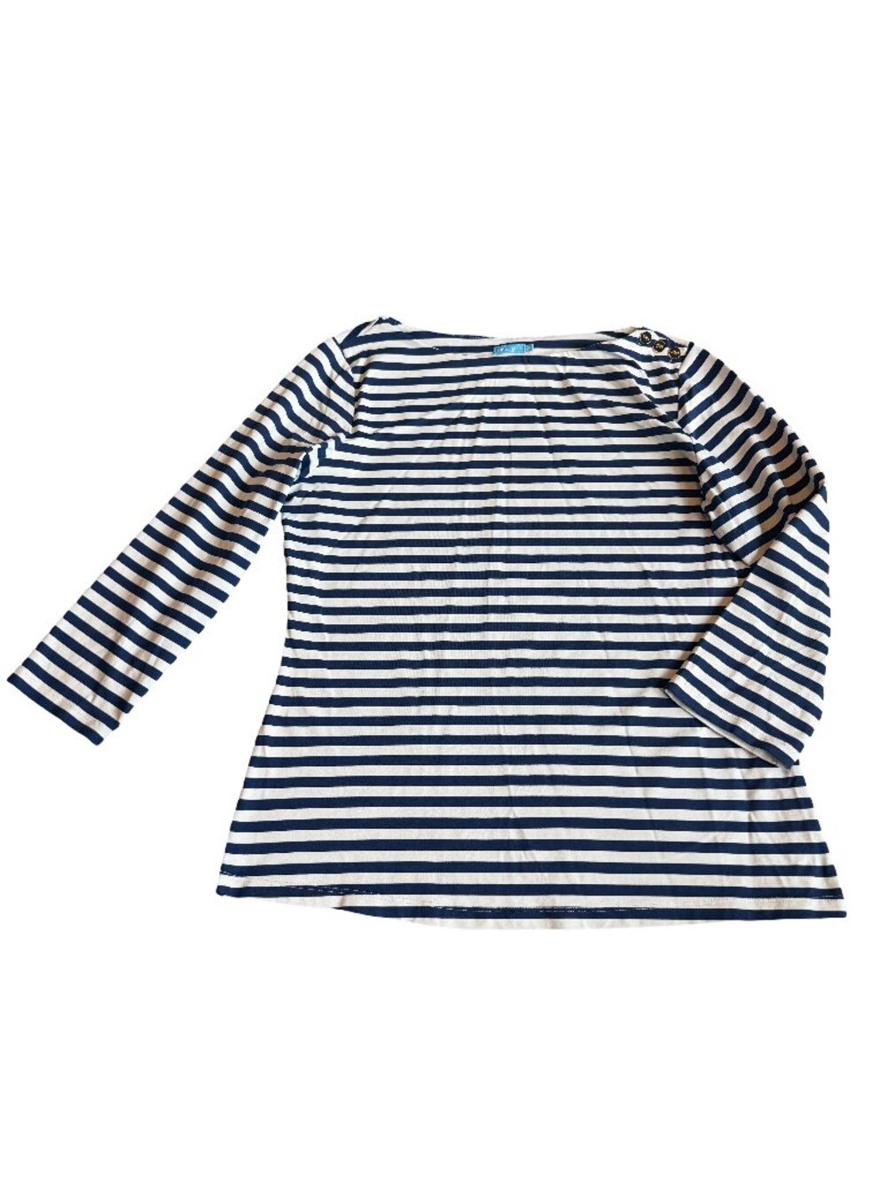 J. McLaughlin Navy White Breton Stripe Boatneck Top Shirt Striped Medium Women's